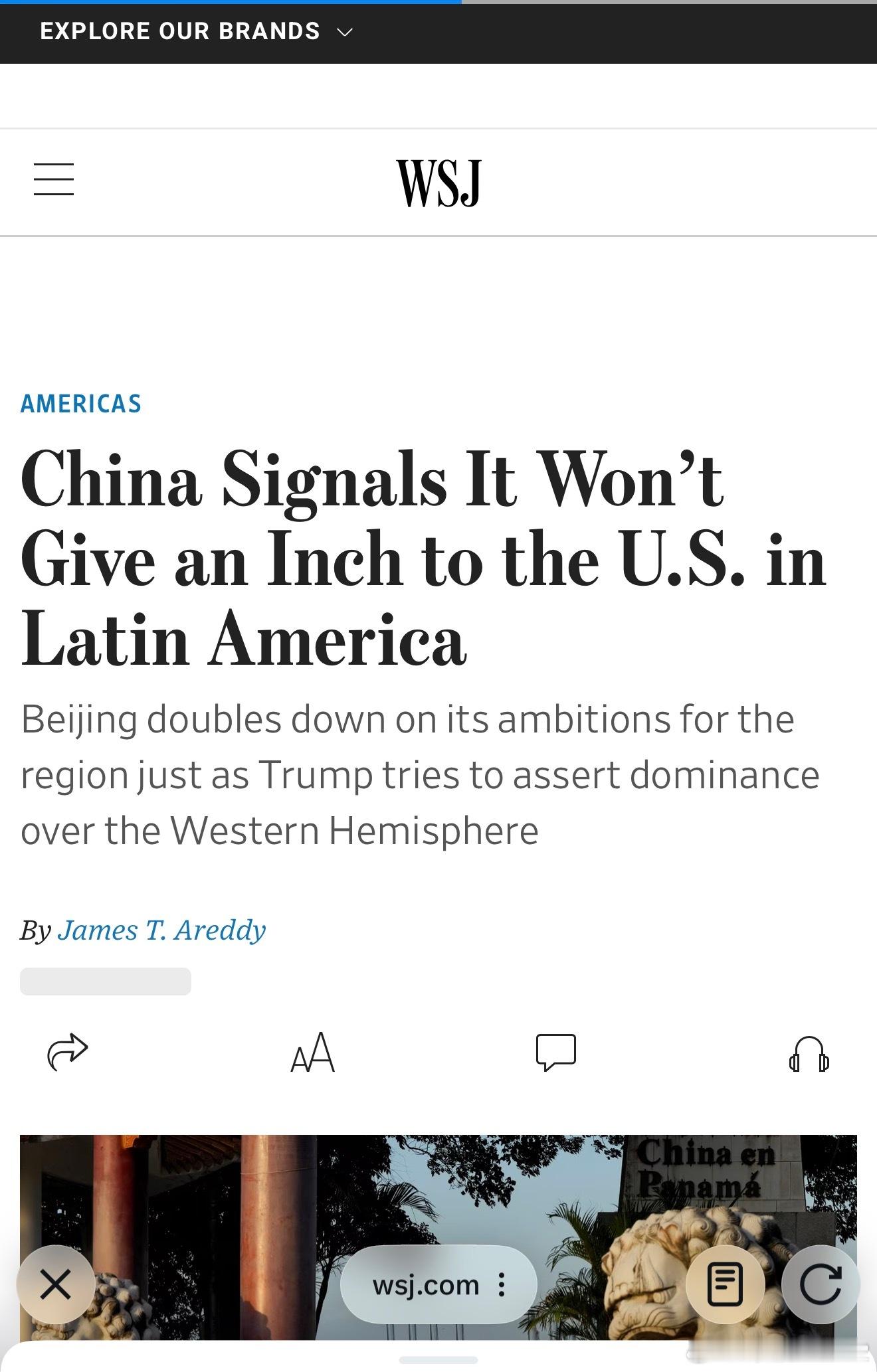 华尔街日报：中国发出信号，表示在拉丁美洲不会对美国做出任何让步。正当特朗普试图确