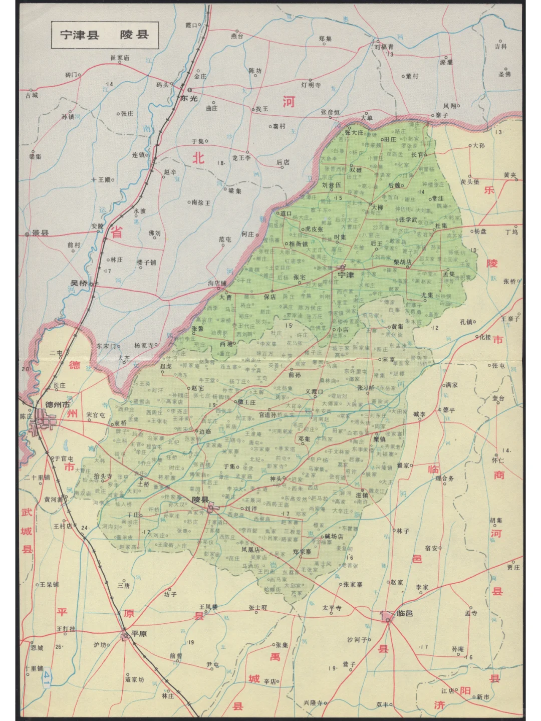 1988年山东宁津县 陵县地图