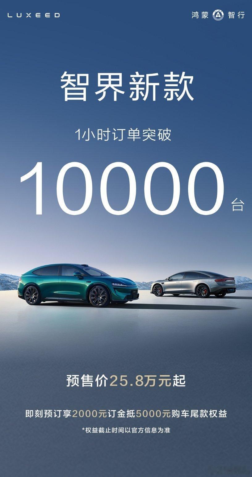 智界新款预售即火爆，1小时小订突破10000台，身为智界S7，智界R7老车主的我