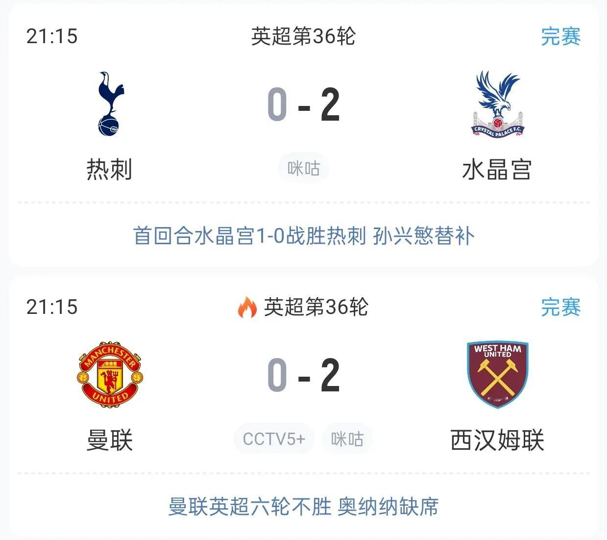 英超的卧龙雏凤！热刺：我又输了……主场0-2水晶宫！曼联：我又输了……主场0-2
