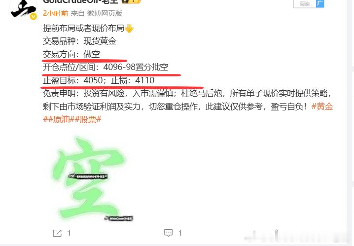 提前布局黄金4098位置空，实盘上涨至4105位置加仓空，现报4088位置目前低