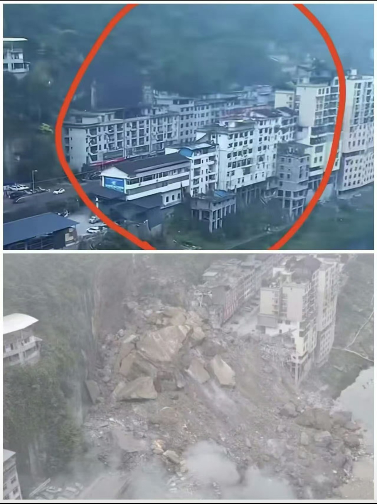 发生在早晨，这几栋楼里面的人还好吗……重庆彭水山体垮塌重庆彭水山体垮塌有人员被埋