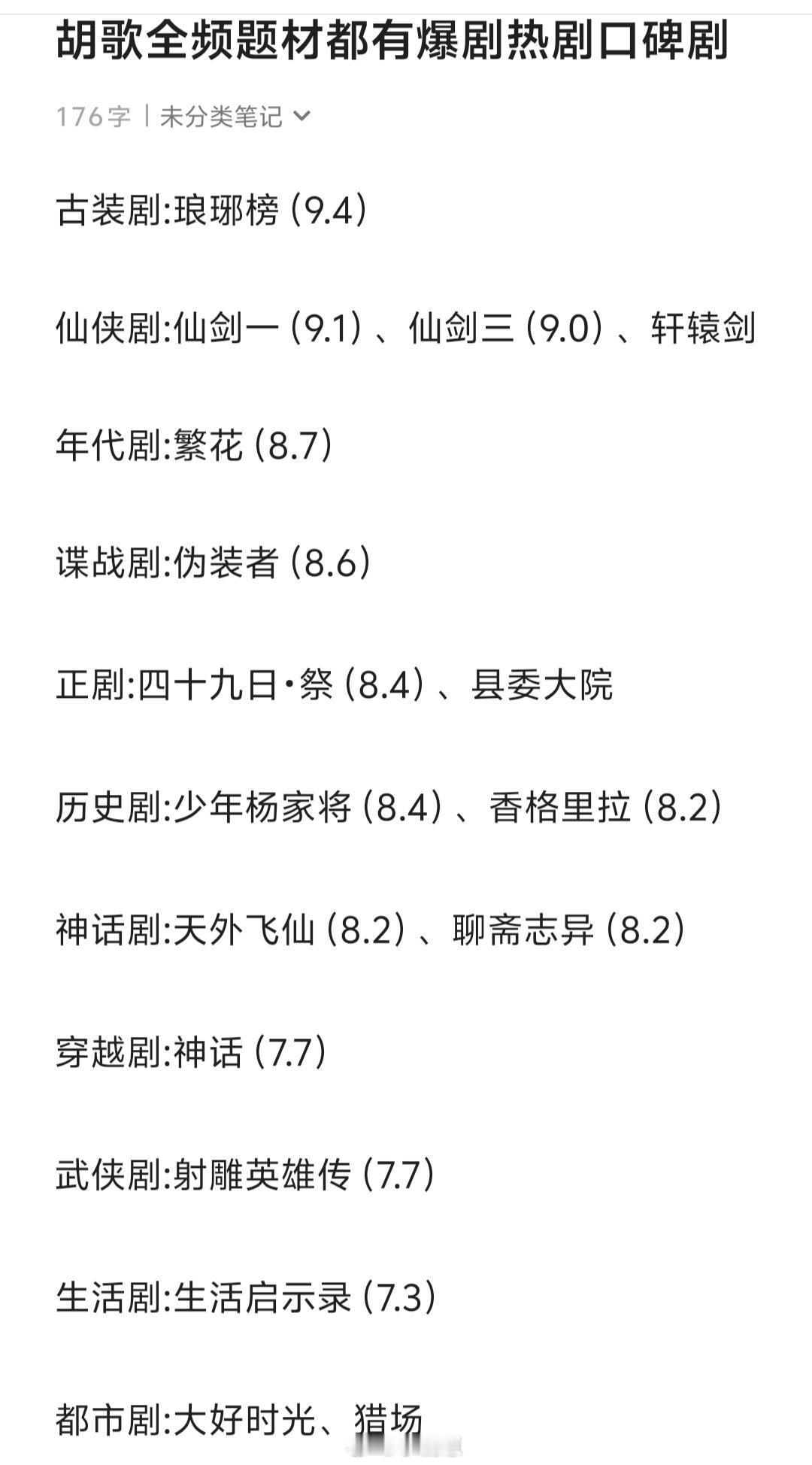 才发现胡歌全频题材都有代表作，什么水平？原来胡歌全频题材都有爆剧/热剧/口碑剧古