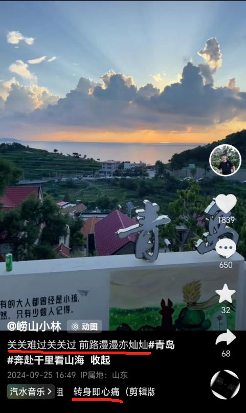 #秋日生活打卡#
崂山被打的小林，消失了快1个月了，今天下午16点49分，在社交