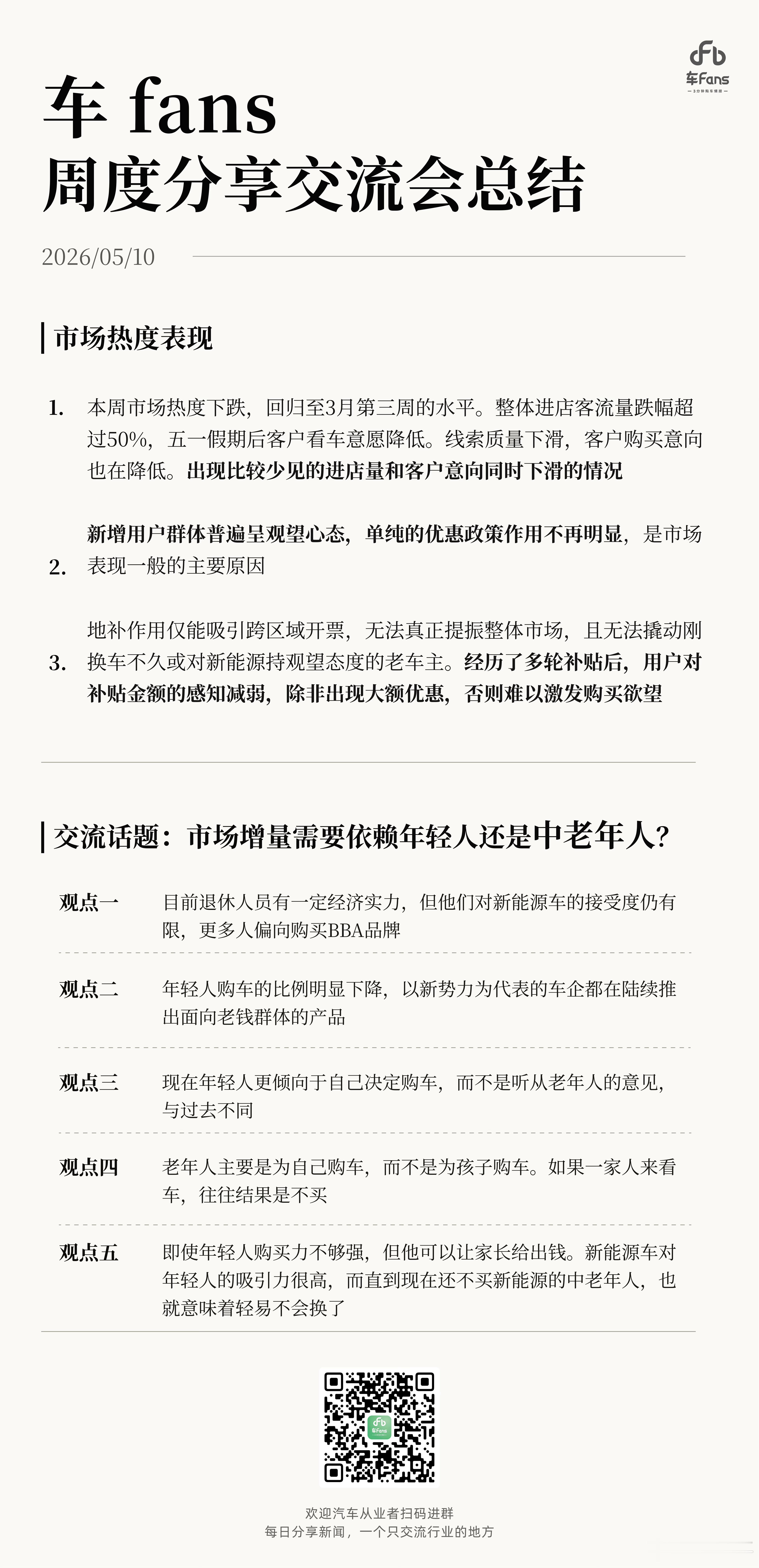 昨晚车fans从业者社群交流总结。说明一下，周度交流固定在每周日，只限社群内成员