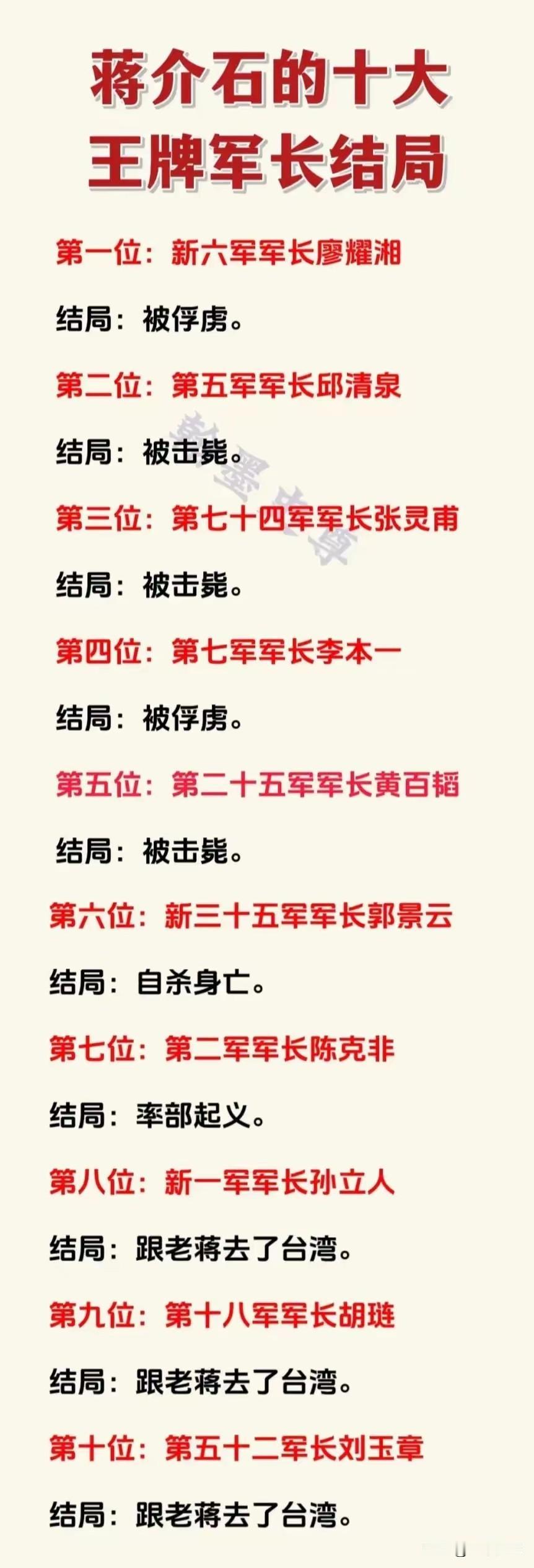 老蒋的王牌军长，只有几个逃跑了，其他的不是被击毙就是俘虏了，功德林了，粟裕基本上