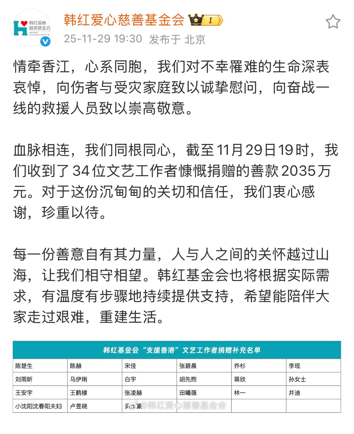 王鹤棣捐赠驰援香港 王鹤棣通过韩红爱心慈善基金会捐赠善款驰援香港！为受灾同胞送去