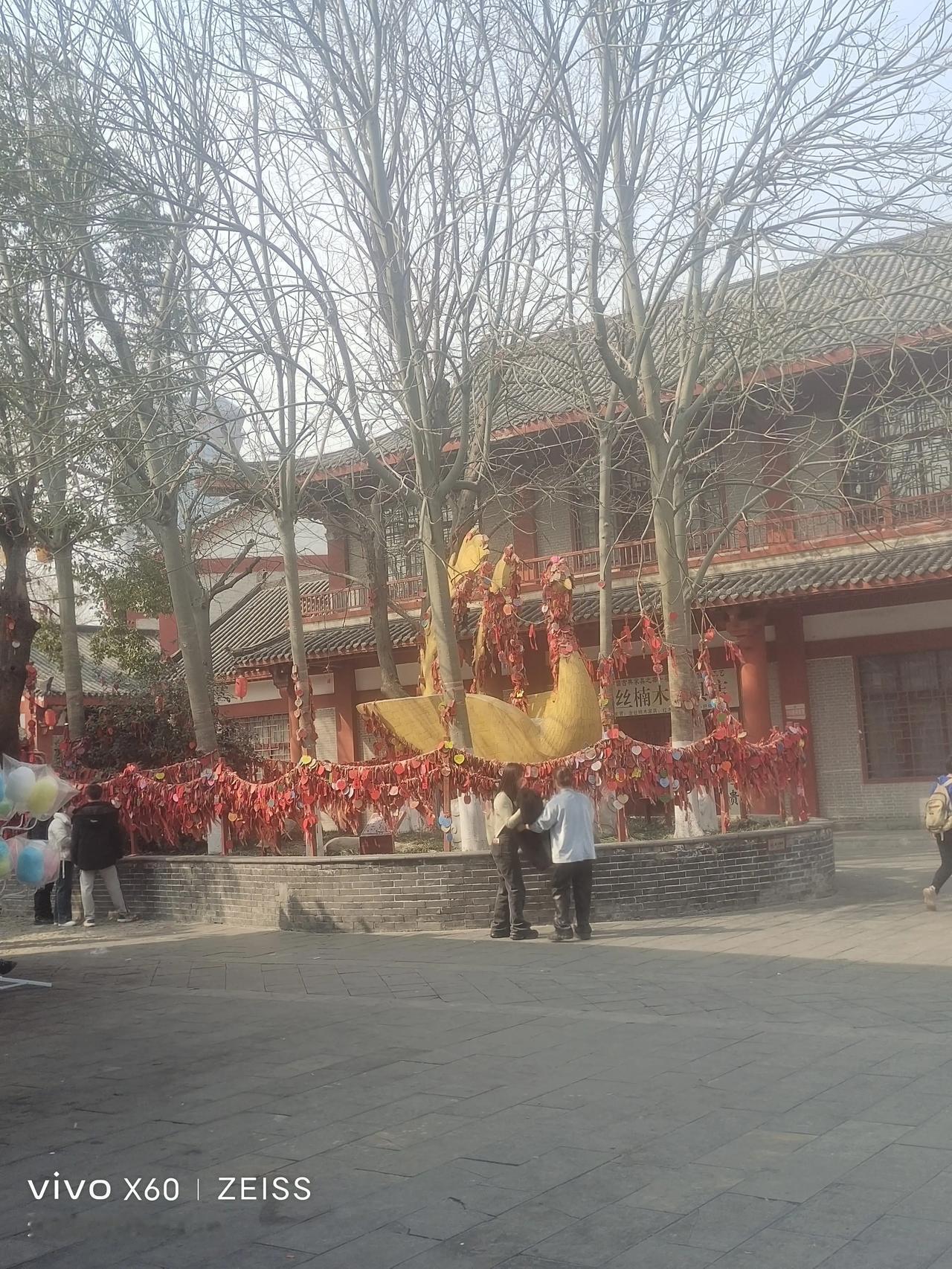 今天破五，迎财神，出去逛街，看到许愿树那里好多人在许愿啊！#爱神碰上财神爷# 也