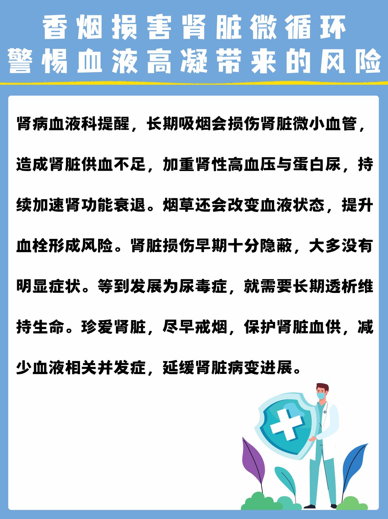香烟损害肾与血液，科学选药助戒烟  长期吸烟损伤肾脏微小血管，造成肾脏...