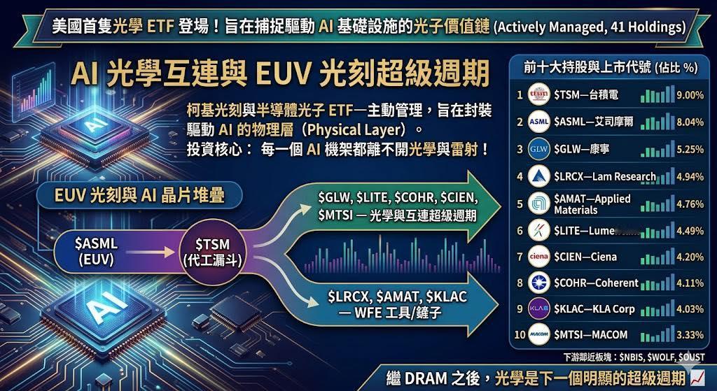 美国首只聚焦光学技术的ETF登场。柯基光刻与半导体光子 ETF 于2026年5月