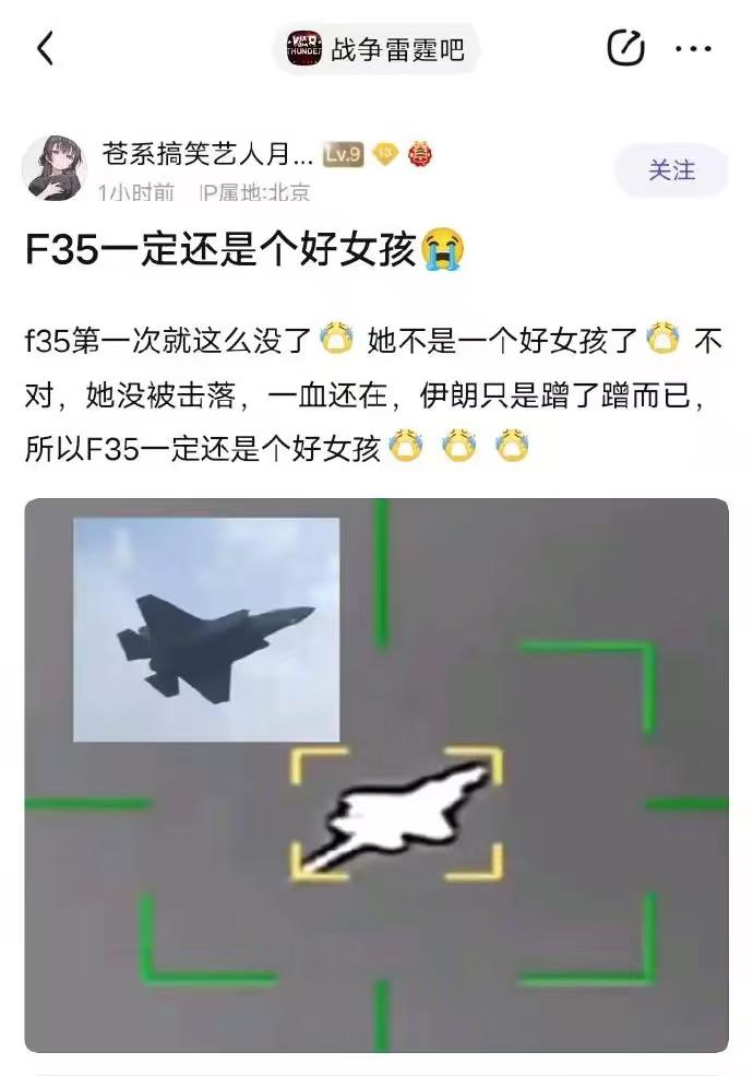 网友：F35一定还是个好女孩
F35第一次就这么没了 她不是一个好女孩了 不 