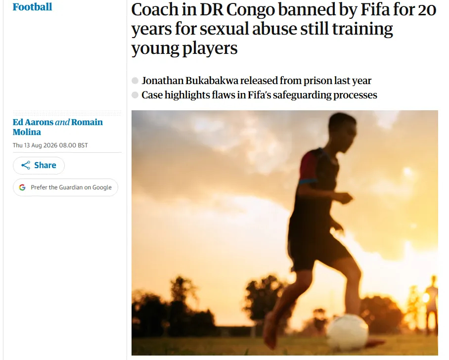 FIFA禁赛20年，他还在带队训练。刚果民主共和国教练乔纳森·布卡巴克瓦，绰号"