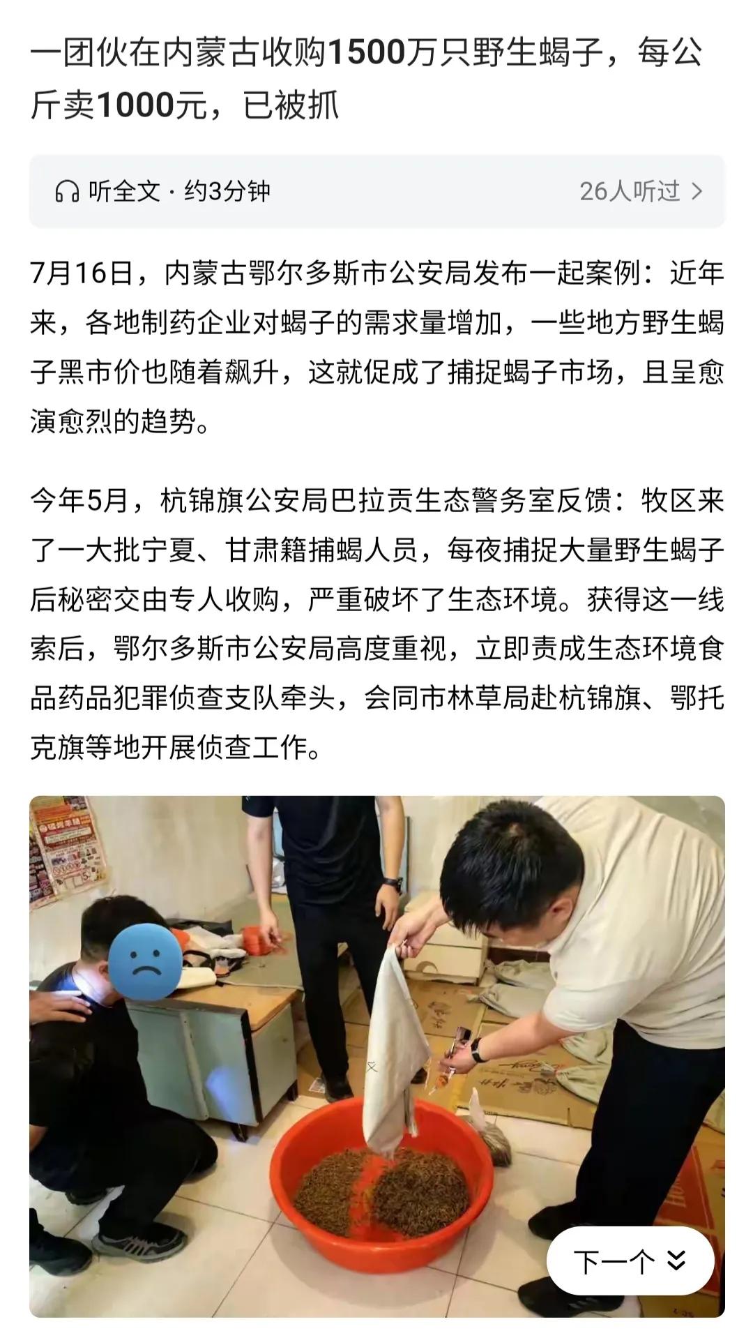 抓野生蝎子也违法了，什么时候的事儿？
去年6月份开始，蝎子已经进入野生名录了。
