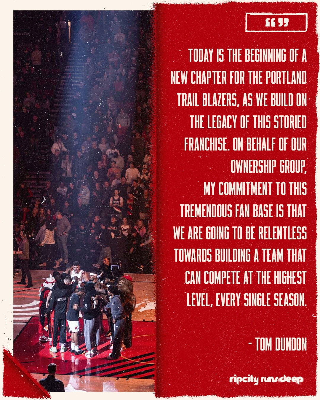 #开拓者换新老板了# 新老板邓顿发文：“今天是开拓者新篇章的起点，我们将继承这支