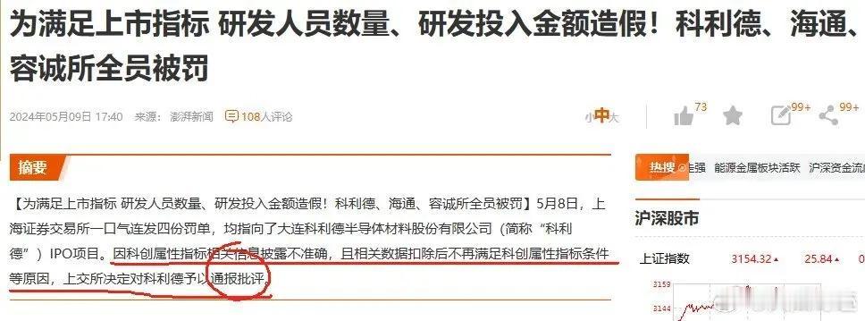 严打IPO造假。这次是动“真格”的了。 通报批评罚酒三杯！大连科利德半导体材料股