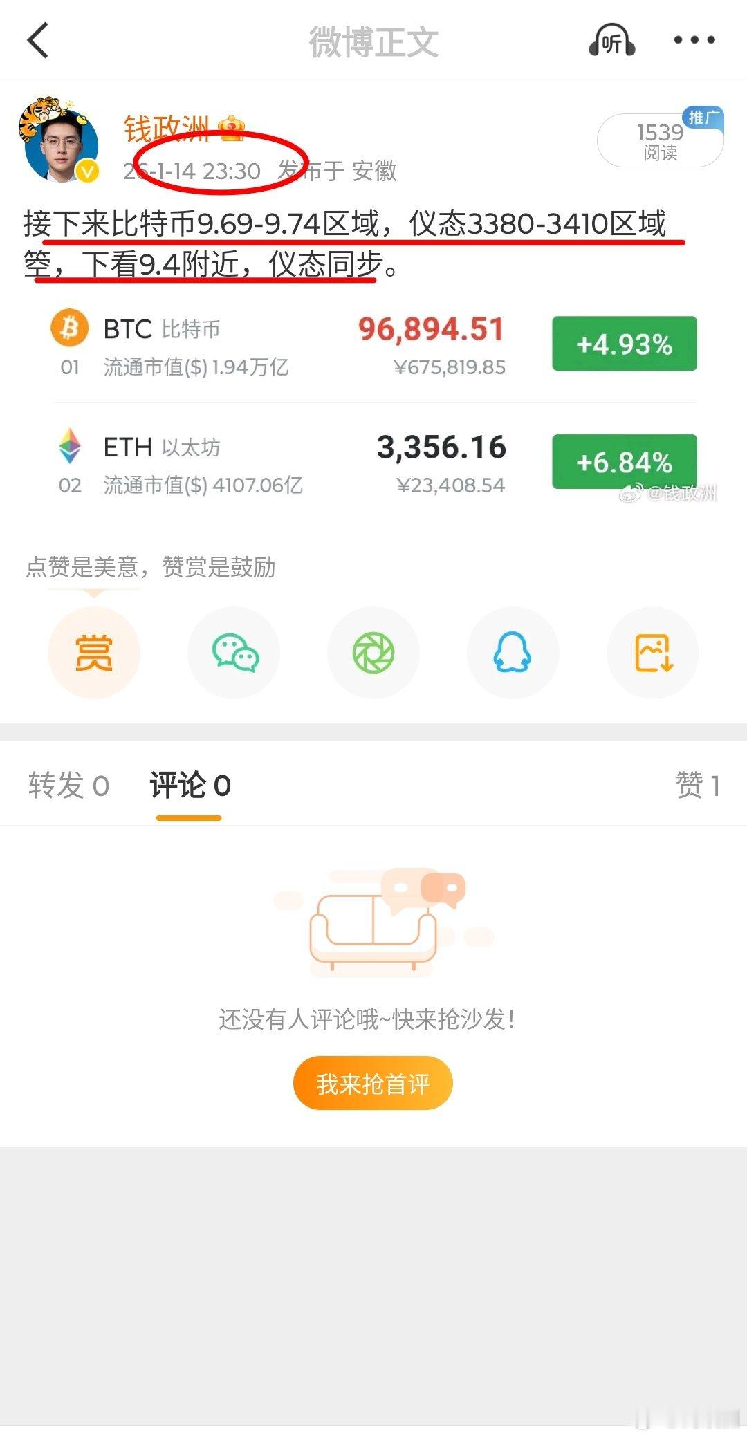 本周趋势冲高回落，比特币止步9.8万，以太止步3400关口今日震荡阴跌之下，坚定