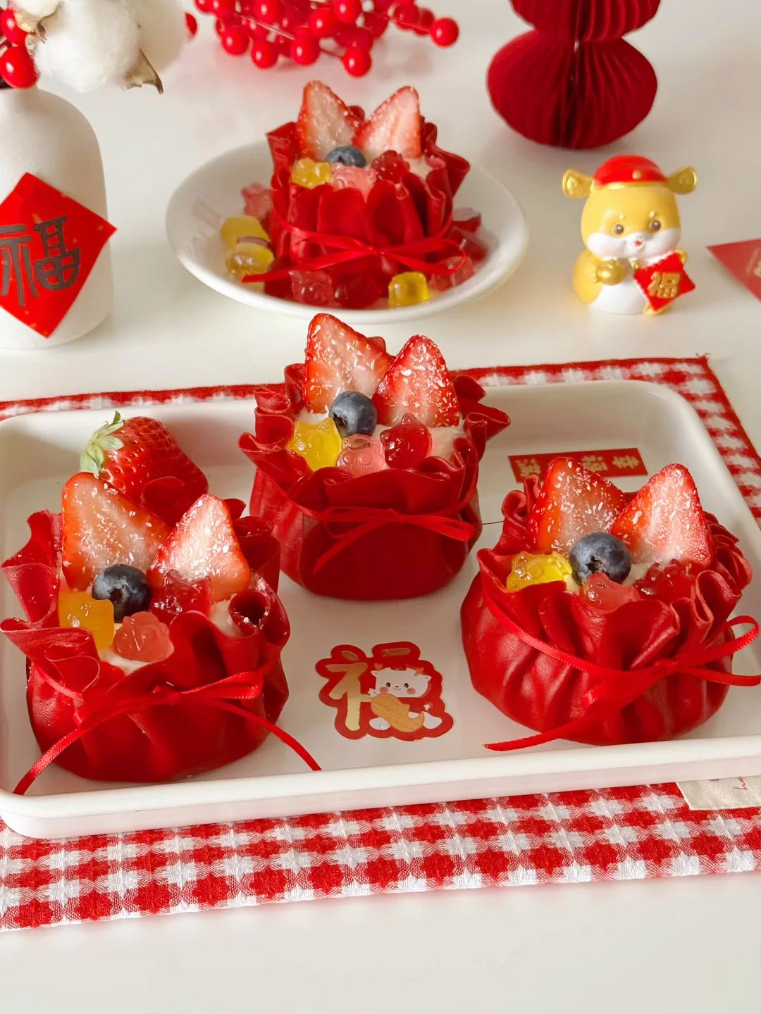 新年甜品🧨草莓软糖福袋蛋糕🍰福气满满✨