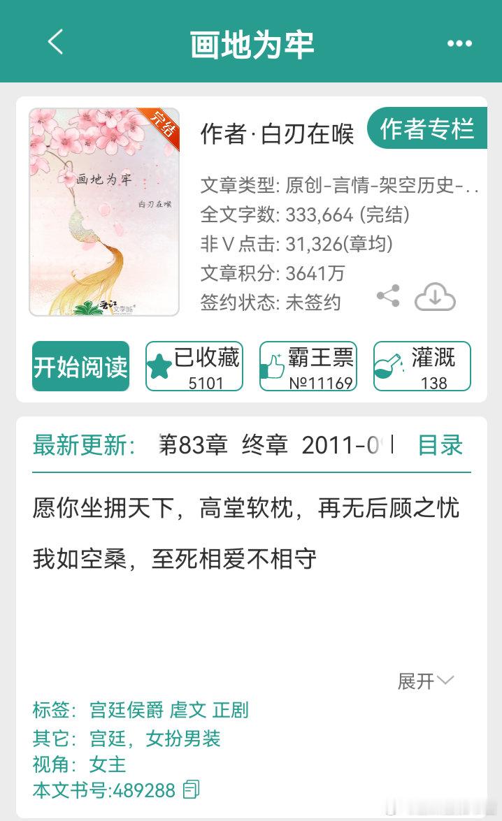 几本先婚后爱文，都是本人看过且觉得蛮不错的~[机智]🌸《画地为牢》——秦颜🔹