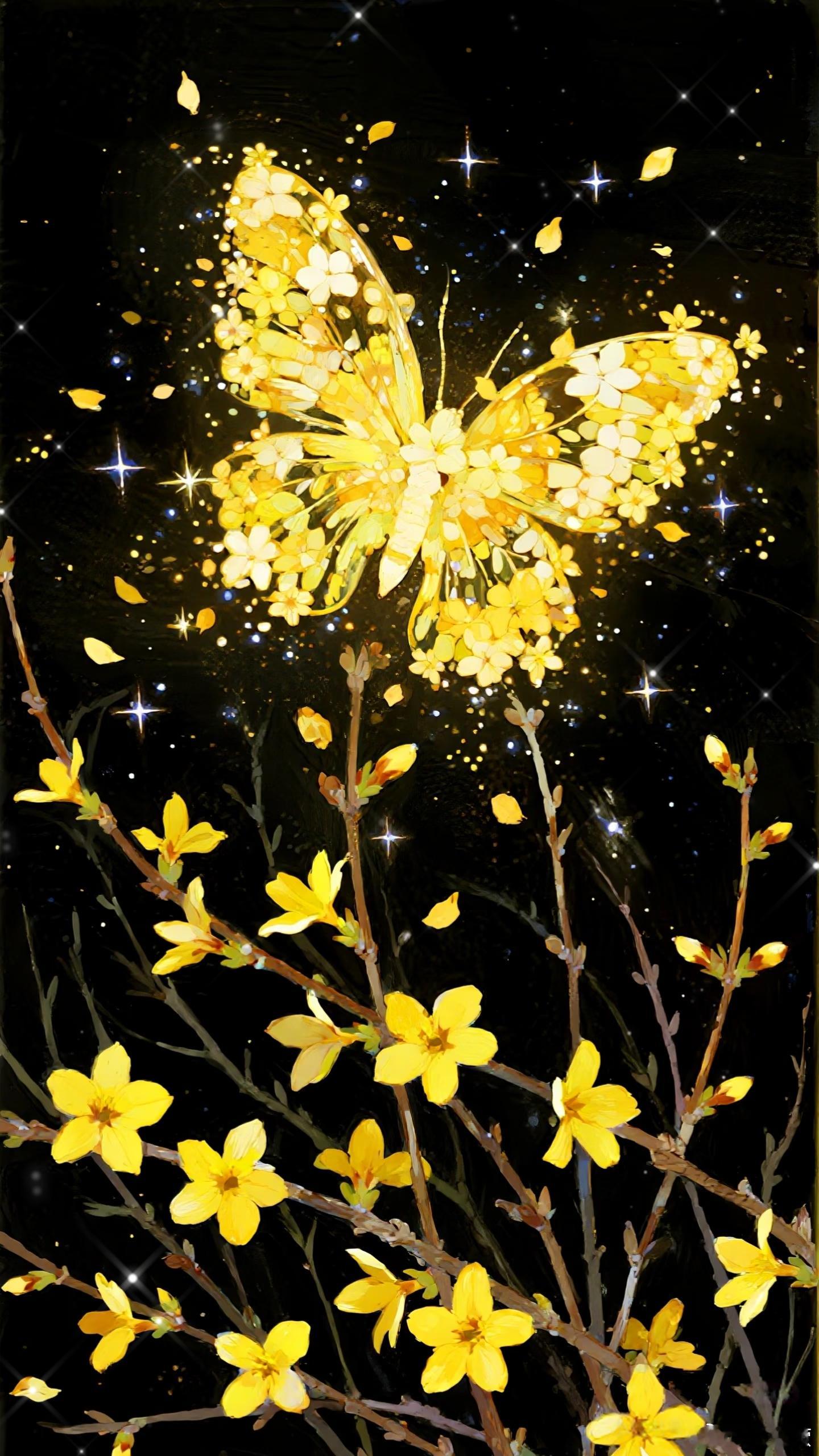 ✨黄花缀满枝头，像星星跌进春夜。猫咪守着绿窗，等蝴蝶捎来光阴的信。美是无声的诗，