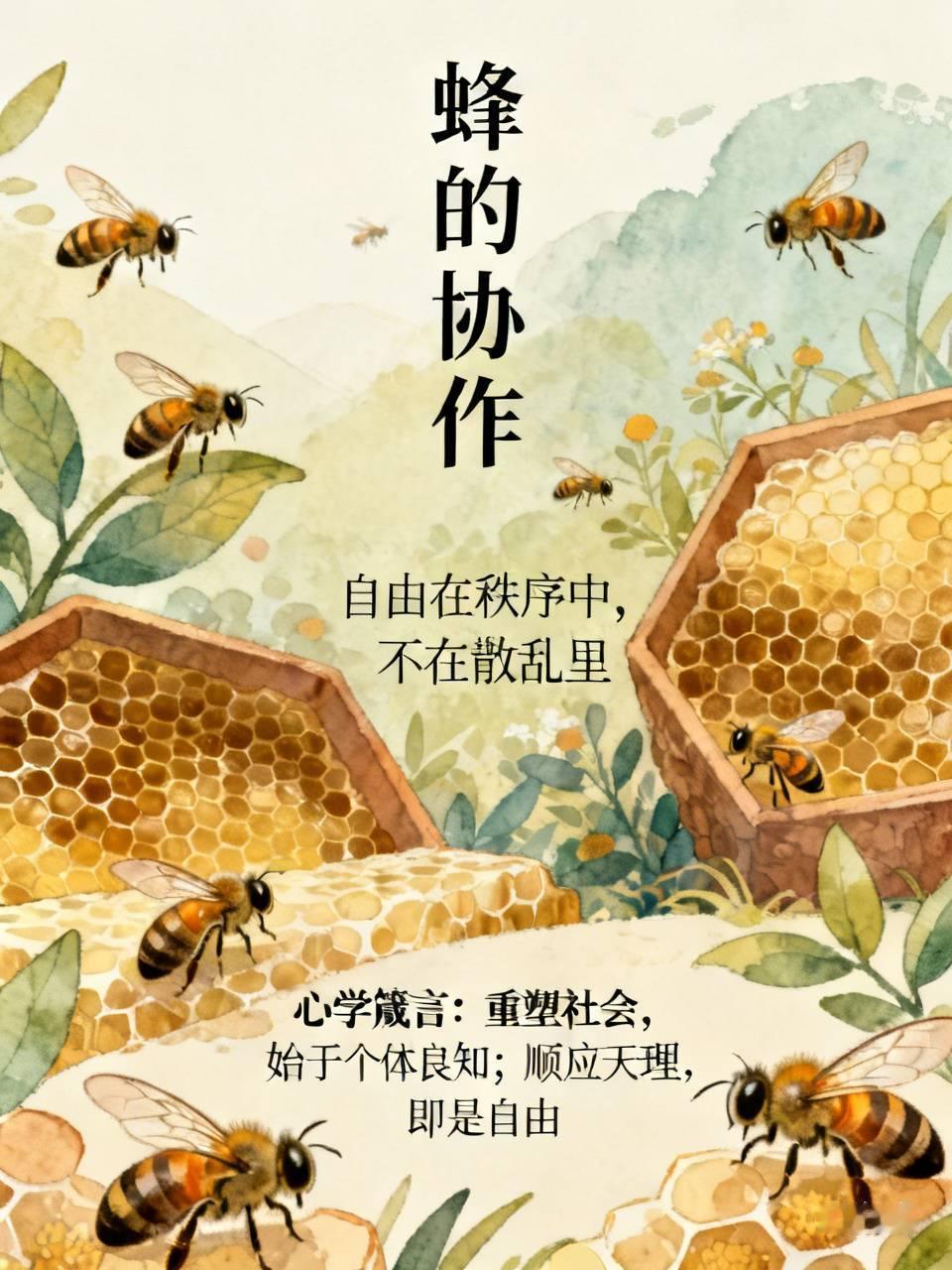 蜂的协作

蜂群筑巢，每只蜂各司其职。无指挥，却井然有序。幼蜂问：“为何不自由？