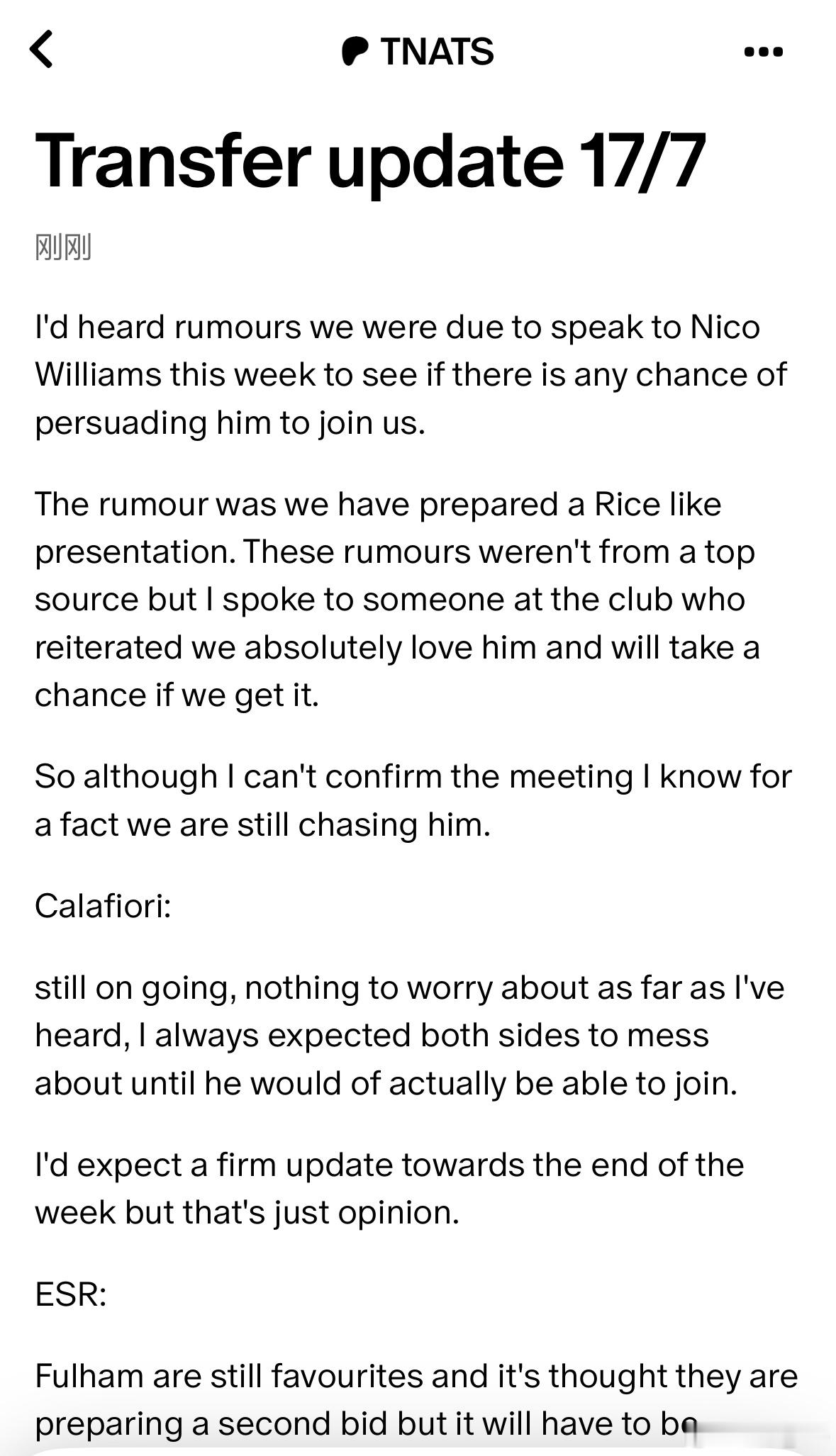 神龟更新：关于尼科：有传闻说本周我们将会和球员方面会谈，以探索是否有可能引进，还