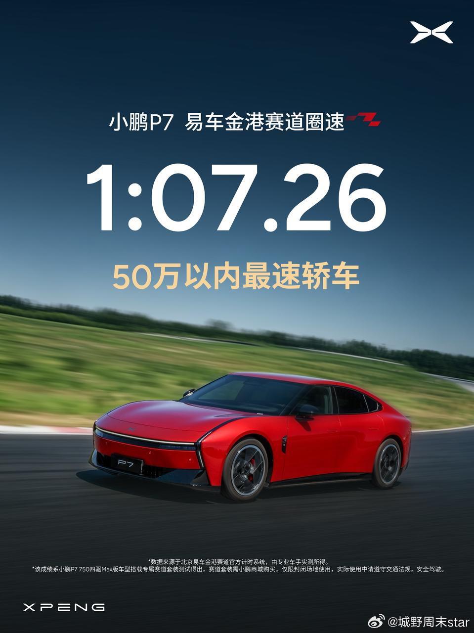小鹏P7成易车金港赛道50万以内最速轿车小鹏P7赛道圈速超百万性能车1分7秒26