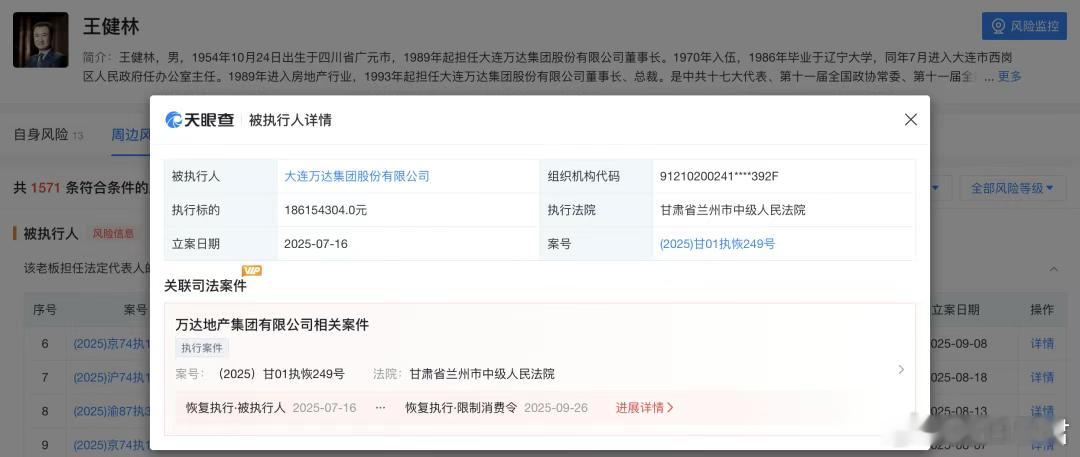 连王健林都被限消了王健林，被限制高消费了！据天眼查，大连万达集团股份有限公司及其