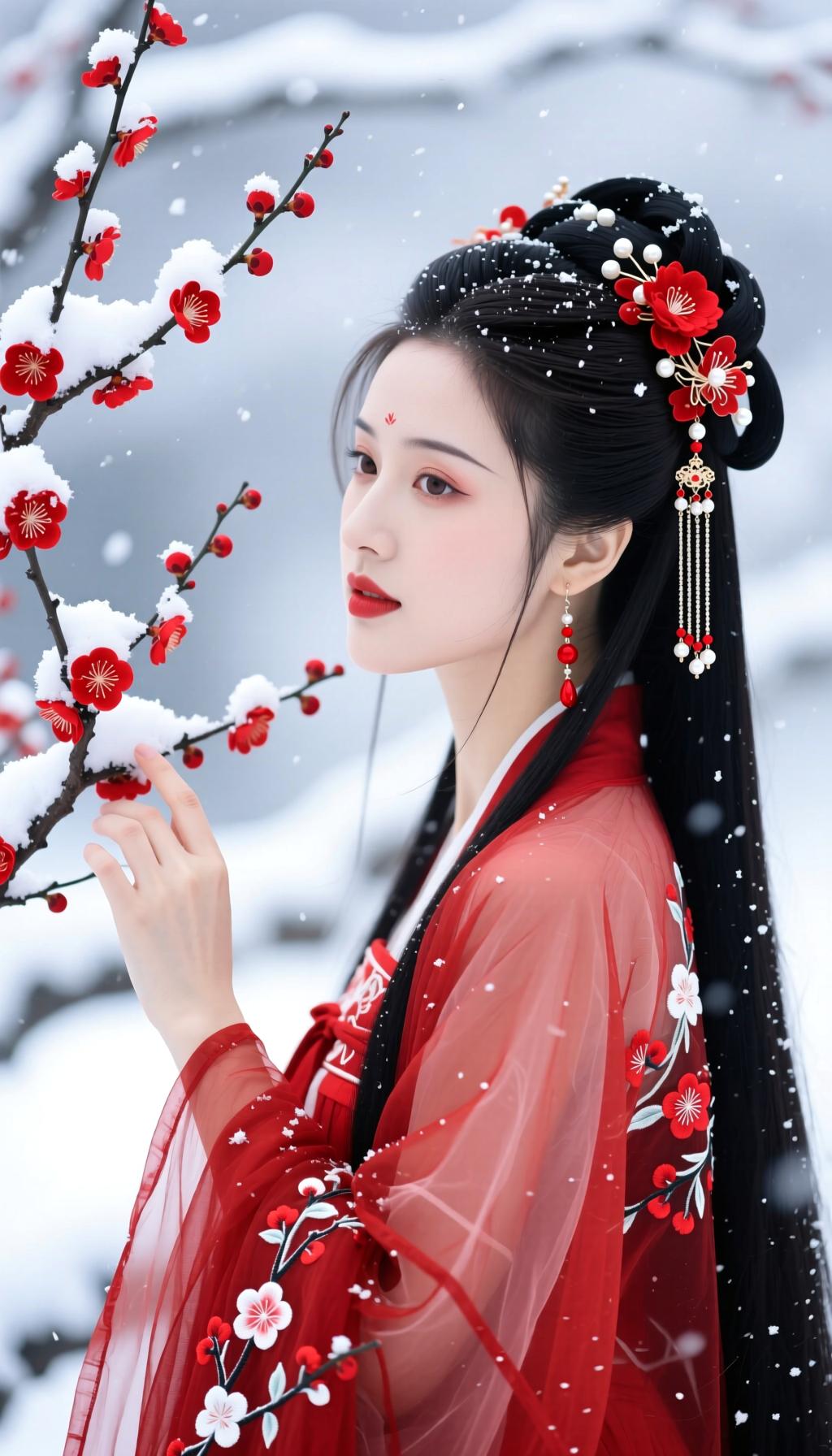 今年冬天的不同 雪中红衣美人，古典韵味十足！