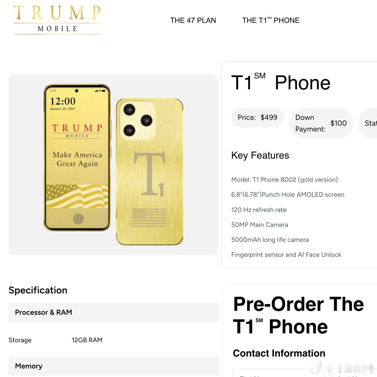 特朗普正式进军手机市场特朗普团队推出首款智能手机叫“T1 Phone”，土豪金配