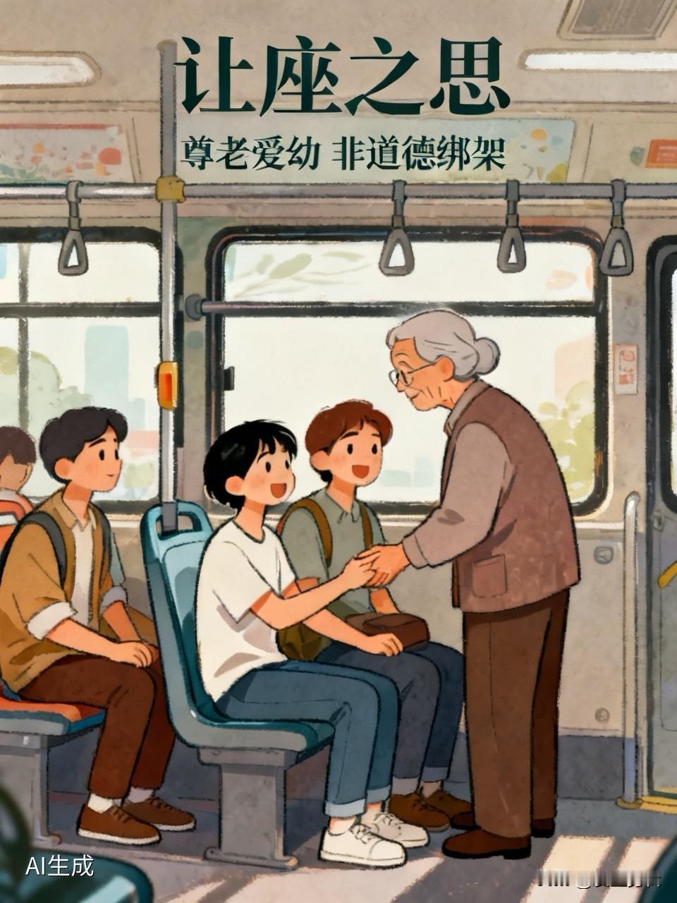 在公交车上该不该给老人让座，不能一概而论。尊老爱幼是咱中华民族的传统美德，老人身