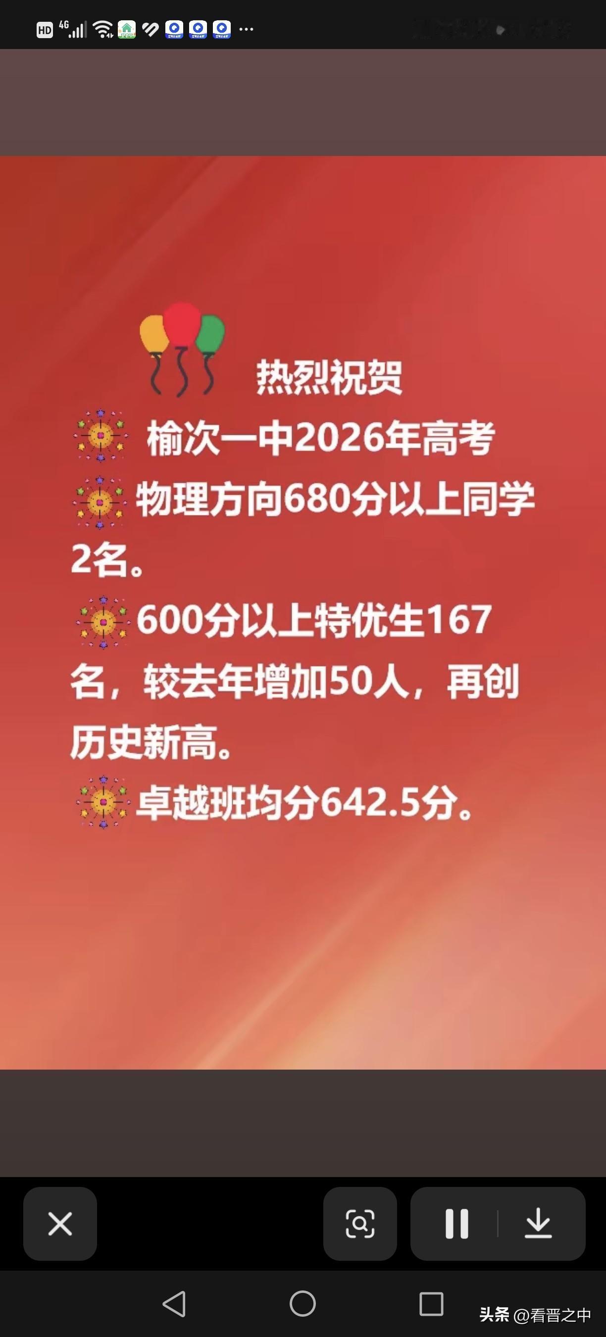 有抖音博主发了个榆次一中2026年600分以上情况。
祝贺榆次一中，祝贺书记校长
