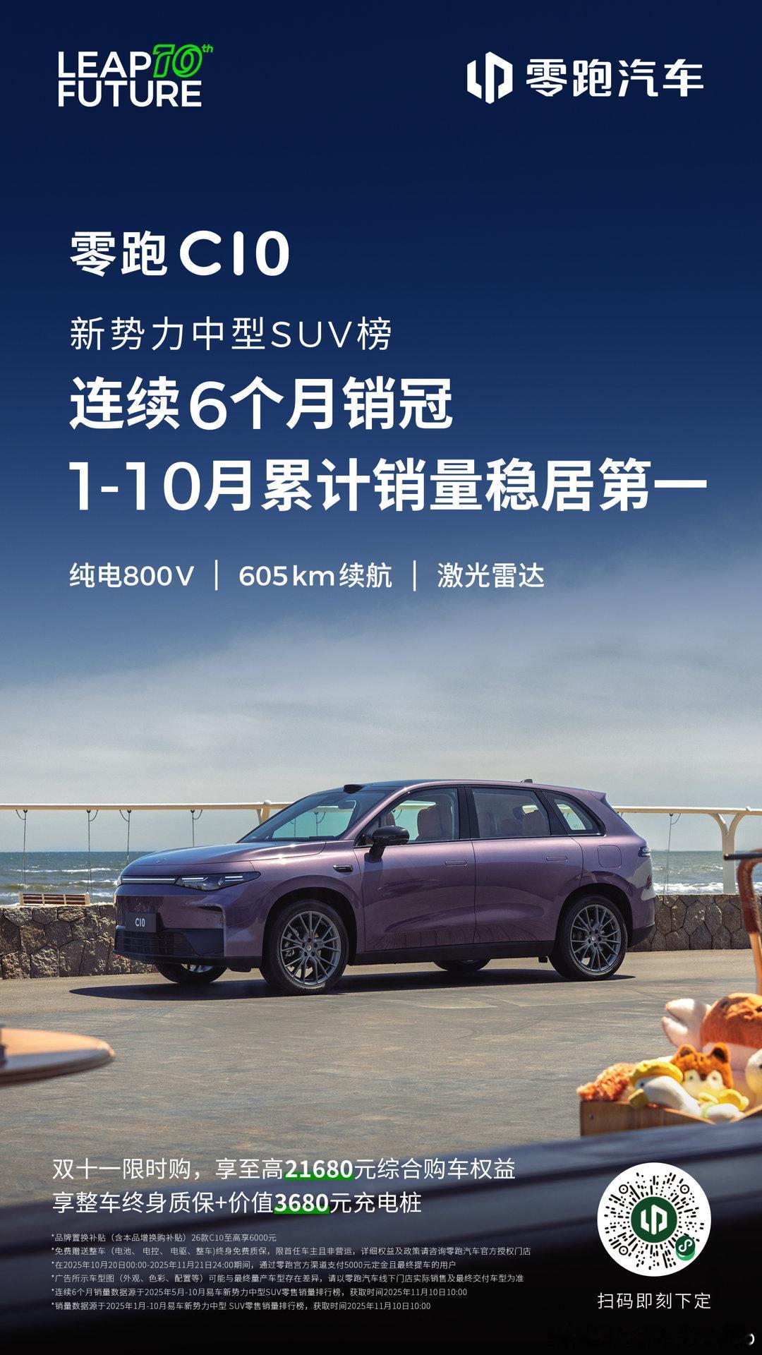 零跑C10 连续6个月销冠！ 25年1-10月累计销量第一！ 全球爆款，家用必看