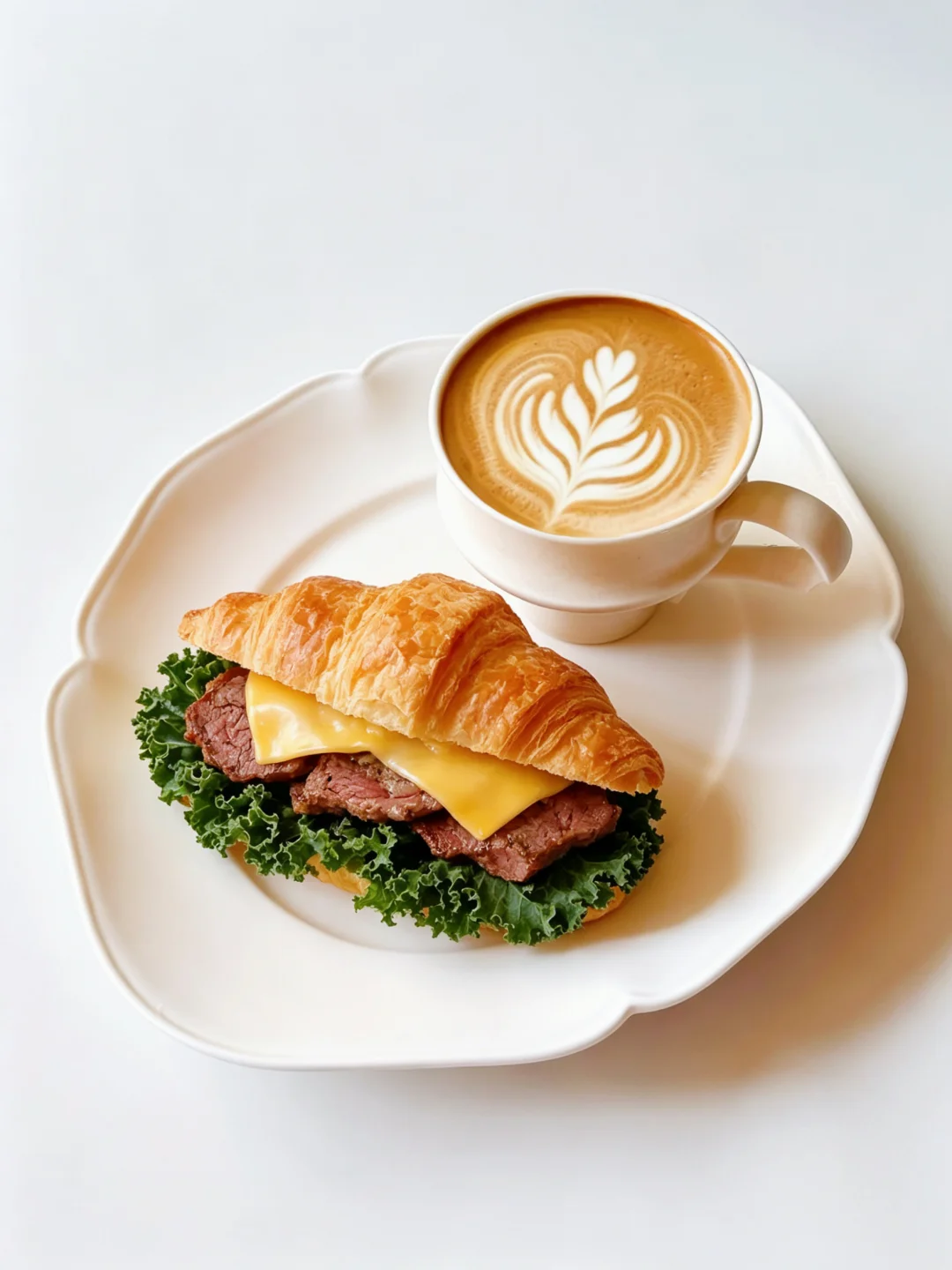 早餐 | 牛肉芝士可颂三明治 | 拿铁咖啡
