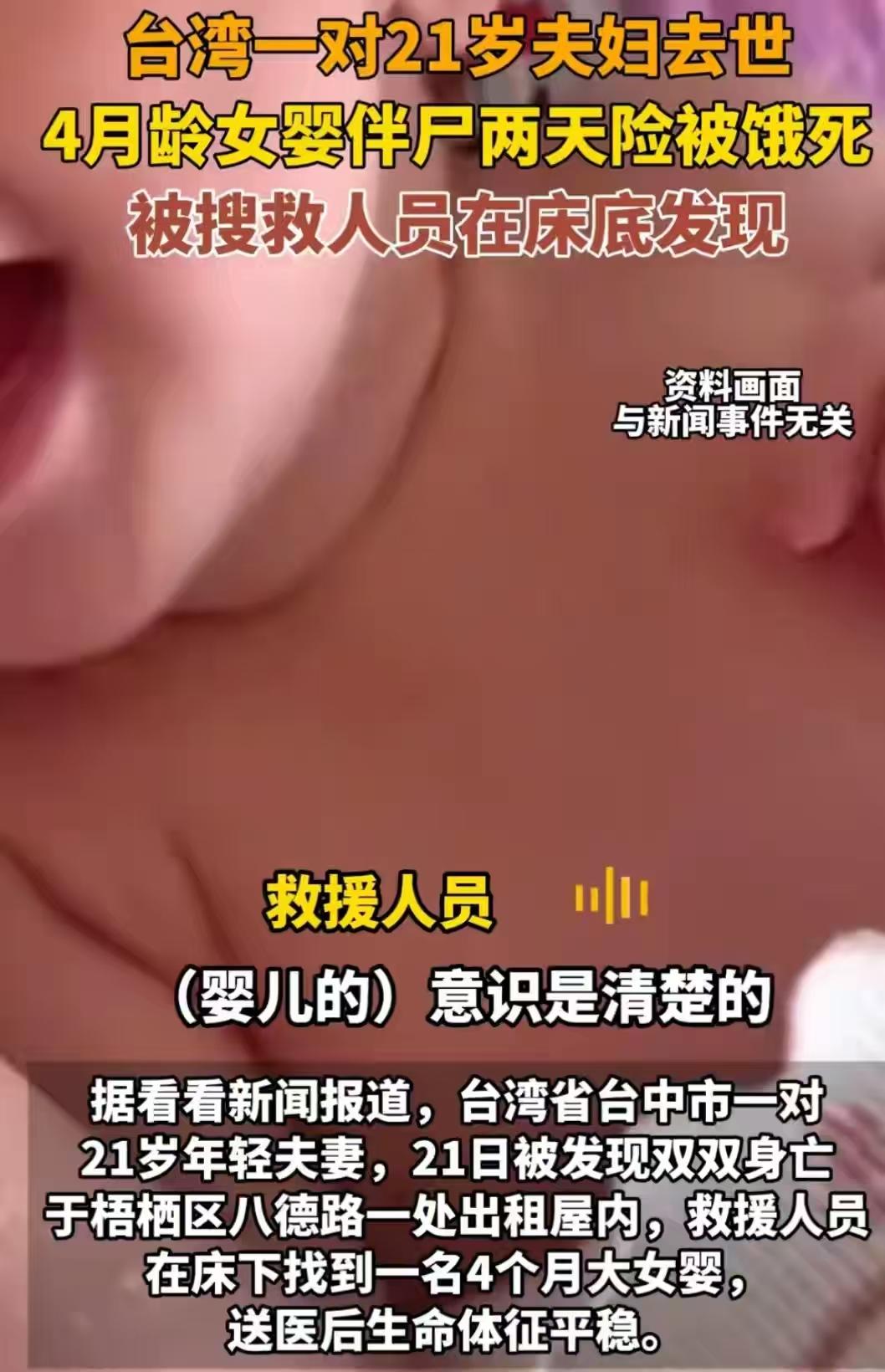 揪心！5月21日，台湾台中市梧栖区，一对21岁年轻夫妻被发现在出租屋内身亡，4个