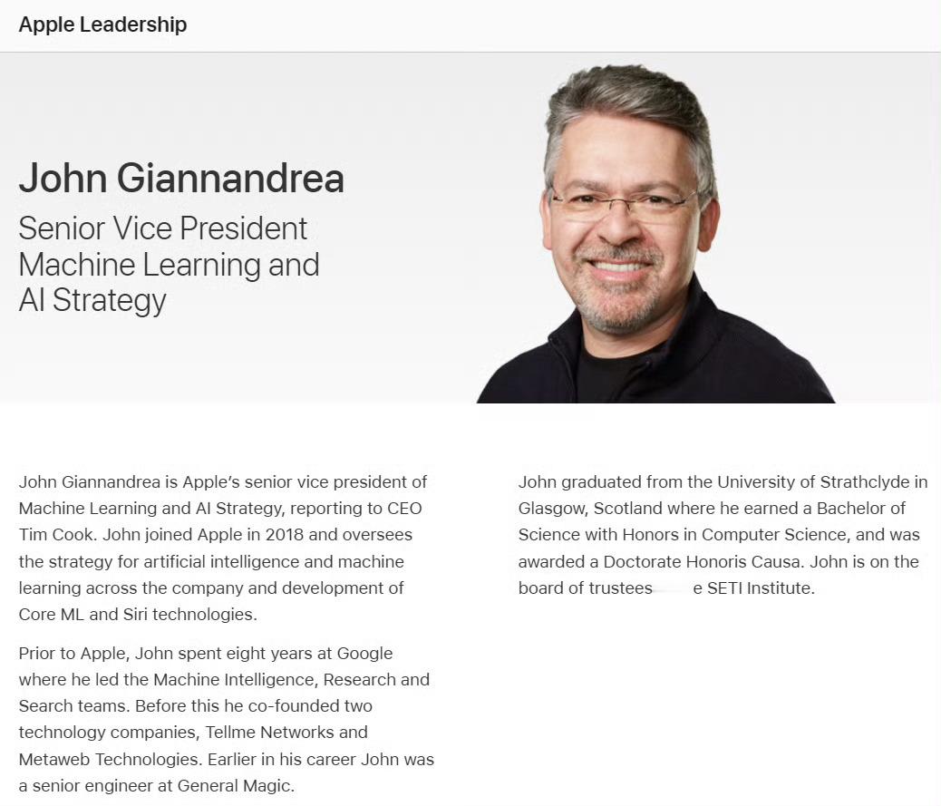 苹果宣布AI主管卸任 拆分团队、挖来谷歌微软背景高管，苹果用架构重构回应行业差距