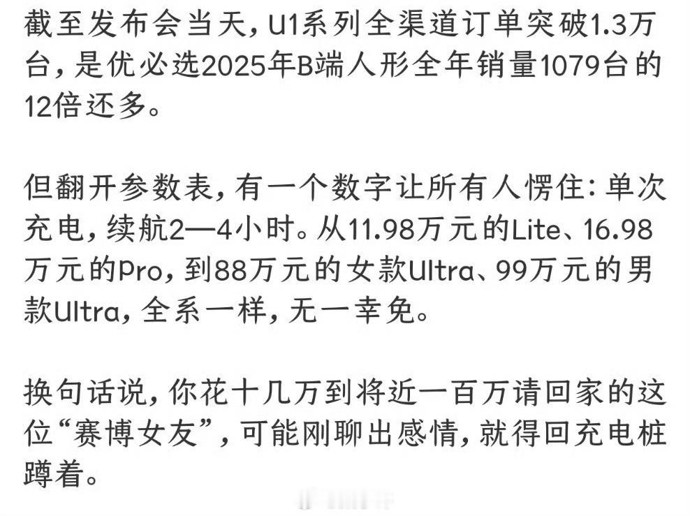 99万机器人伴侣续航撑不过一晚99万天价机器人续航2-4小时，这你受得了吗？