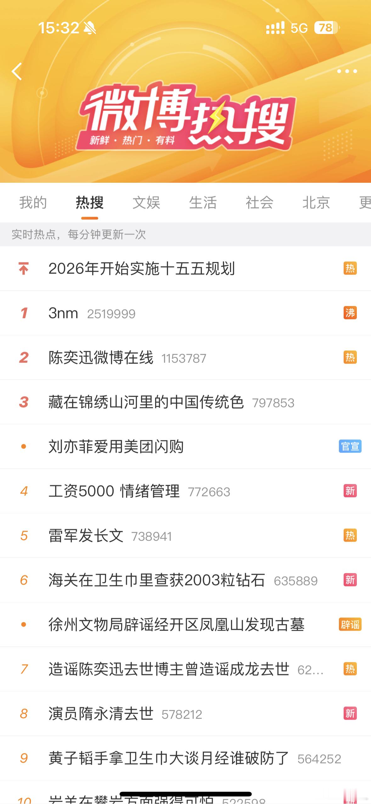 午休回来，3nm已经冲上了热搜第一名小米 ​​​