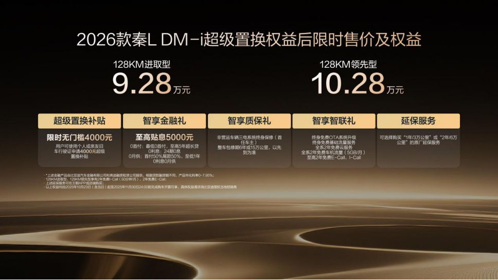 2026款比亚迪秦L DM-i正式上市，两款车型，官方指导价9.68万起，补贴后