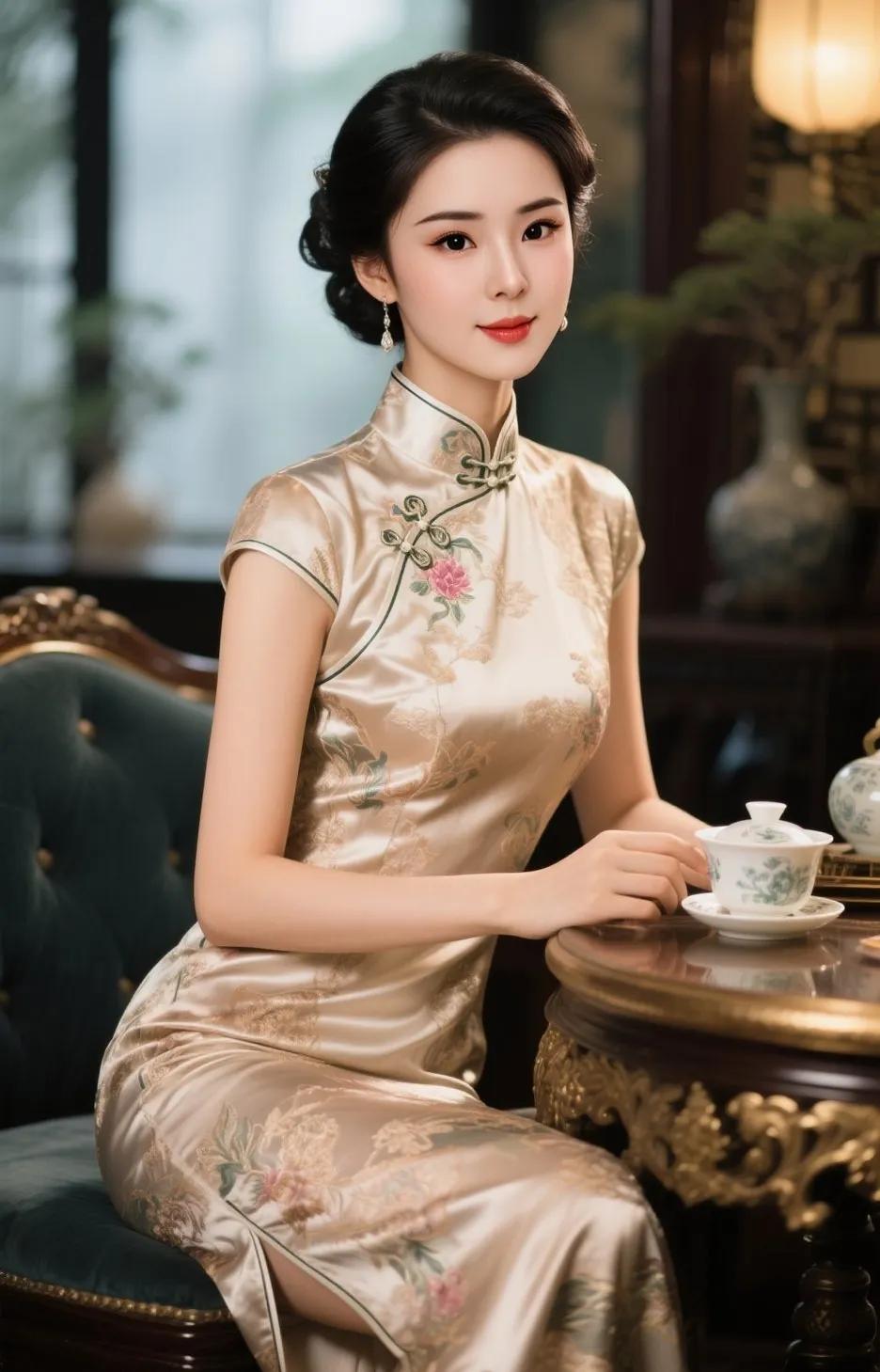 优雅旗袍美人，茶香四溢的午后时光！