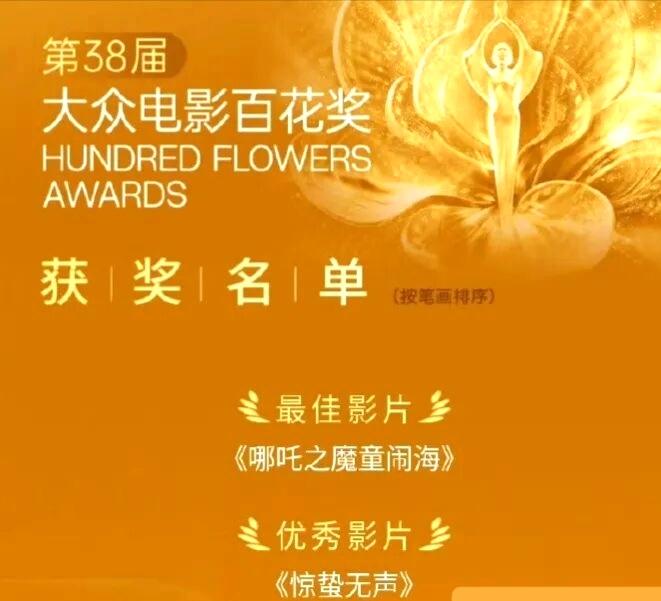 本届百花奖最尴尬一幕！
       哪吒获最佳影片无人站起，张艺谋烂片获奖全体
