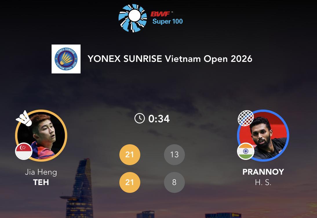 郑加恒🇸🇬 21-13、21-8 🇮🇳普兰诺伊决赛对手：古贺穗🇯🇵 