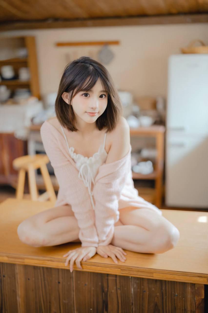 可爱的女孩坐在木桌上女孩 可爱 美少女 自然清新美少女 清秀美少女 写真温柔美少