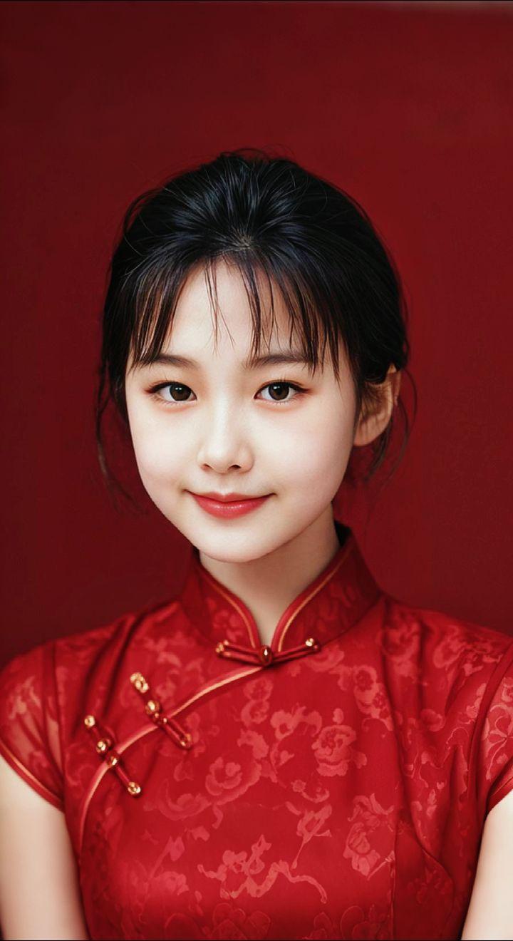 AI扩图 AI红裙浅笑