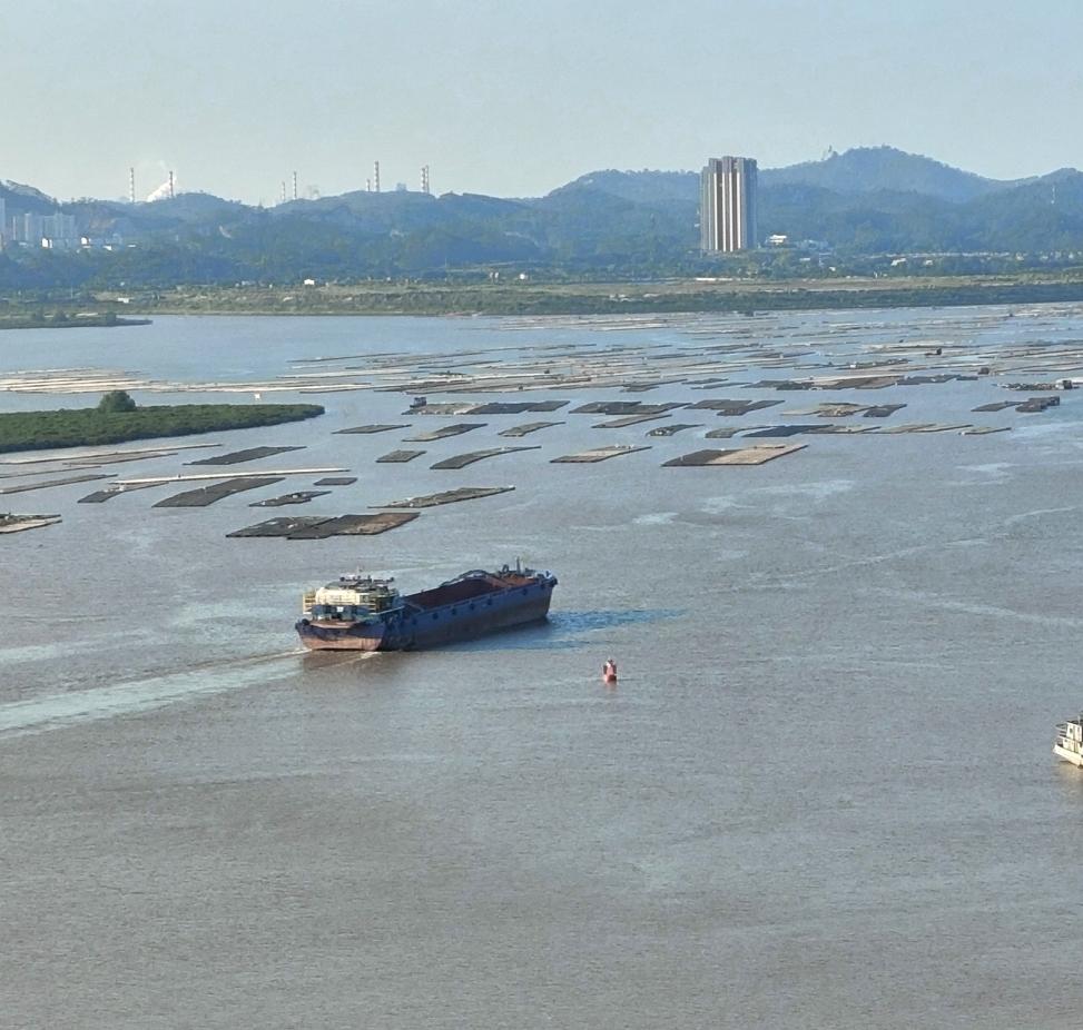9月6日，多艘大船航行于平陆运河钦州湾茅尾海段。