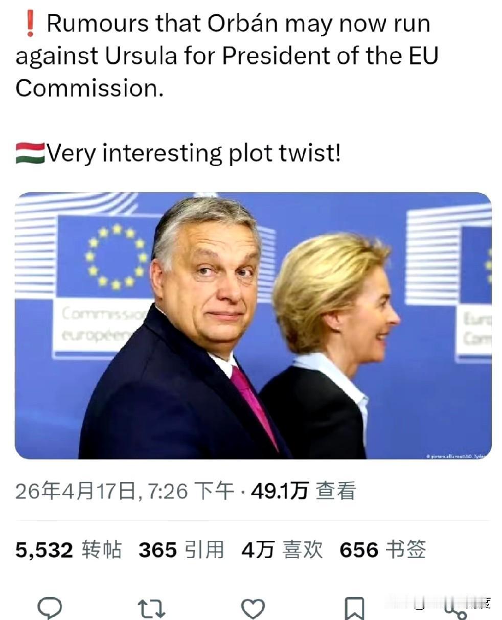 有消息说，刚落选的欧尔班，未来可能会与冯德莱恩竞争欧盟委员会主席一职。

虽然欧