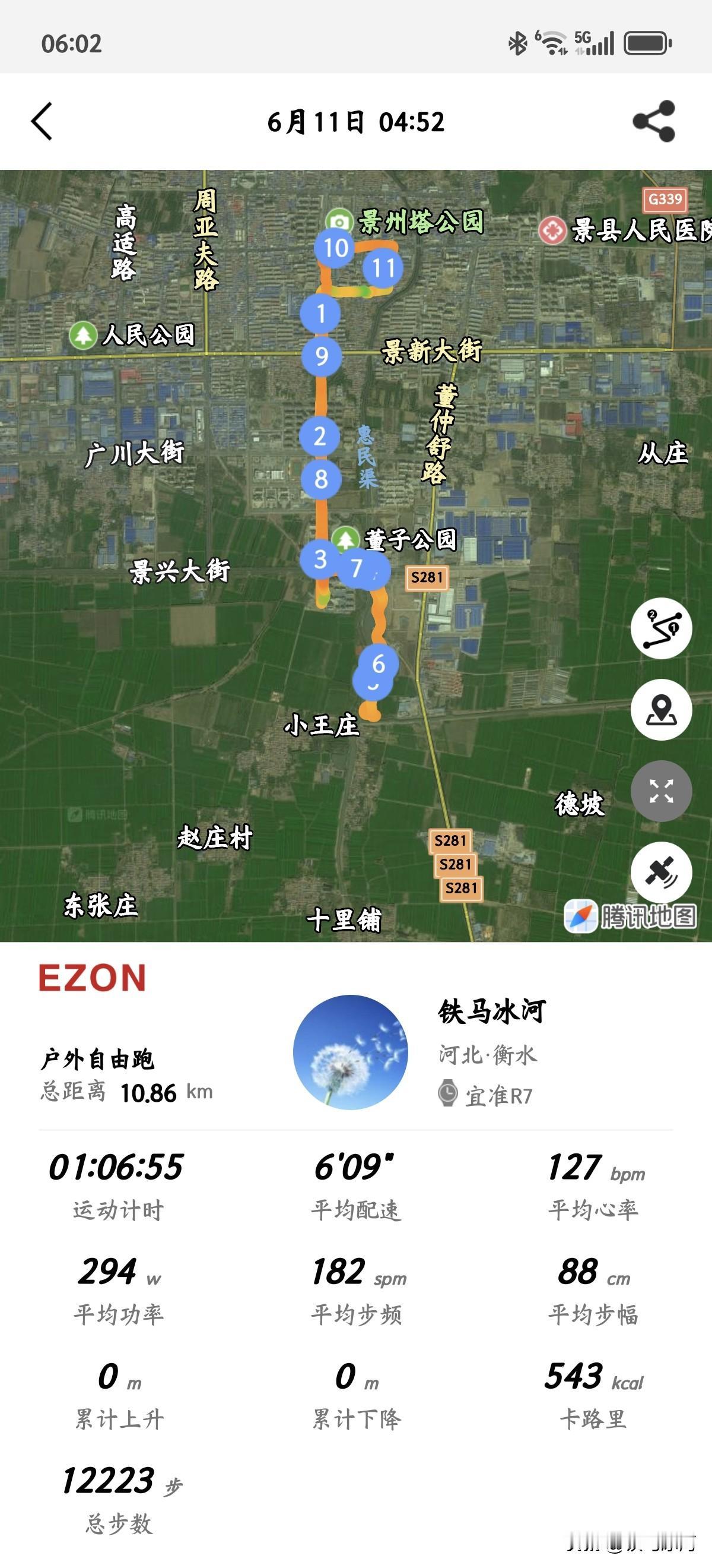 晨跑的人越来越多，公园里遇到好几个队伍，但我依然跑自己的，时间有限。

夏天到了