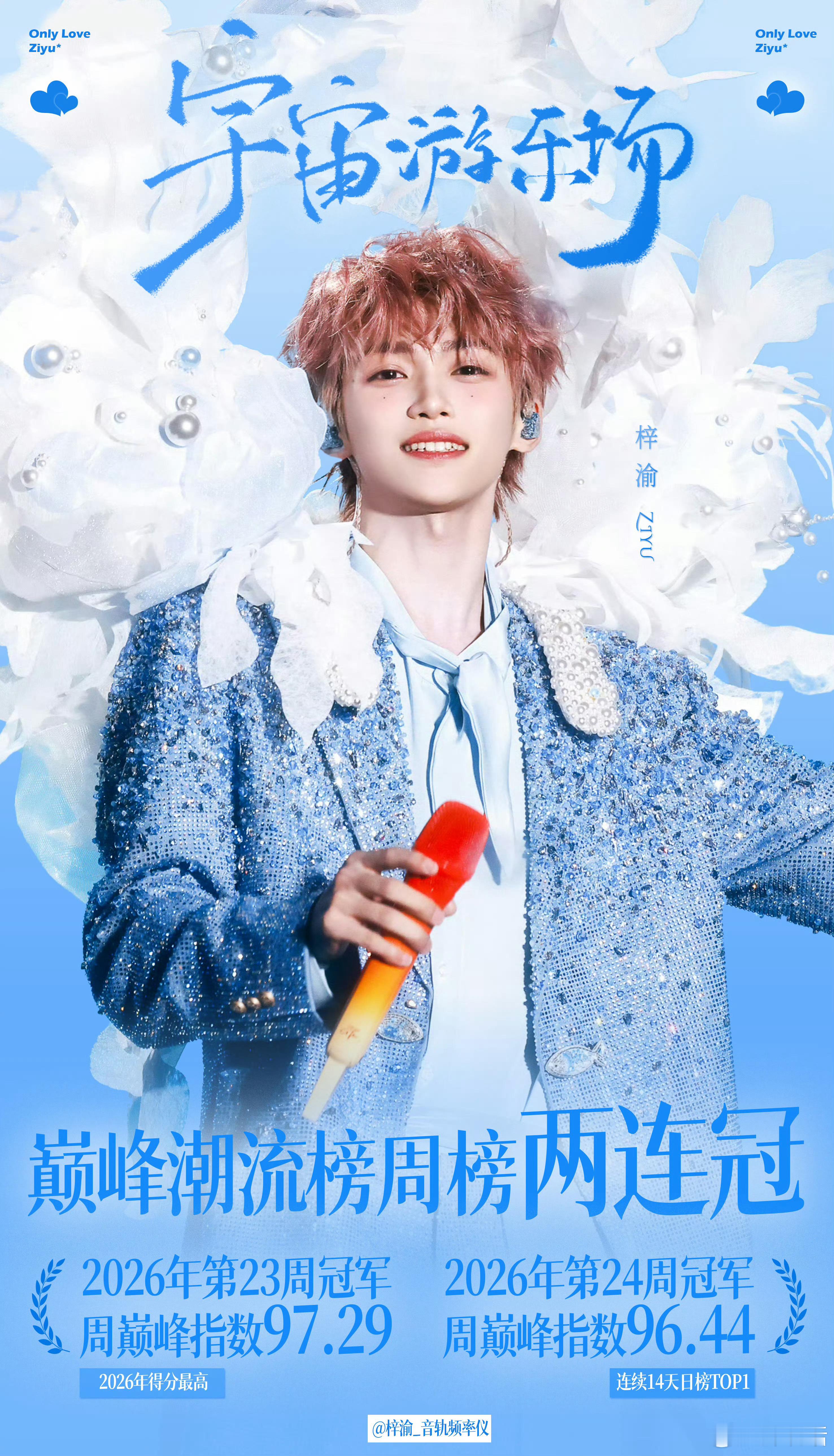梓渝梓渝宇宙游乐场双榜连冠恭喜 新歌《宇宙游乐场》连续两周登顶腾讯音乐由你榜+ 