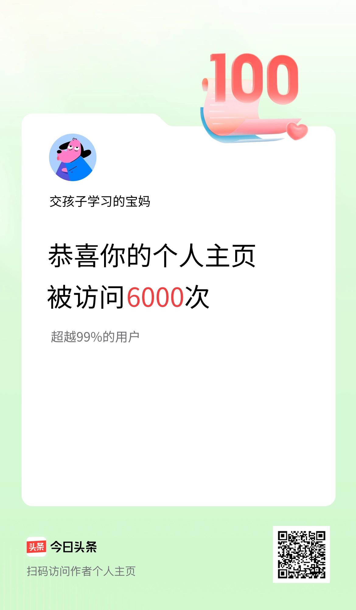 我的头条个人主页被访问6000次啦！