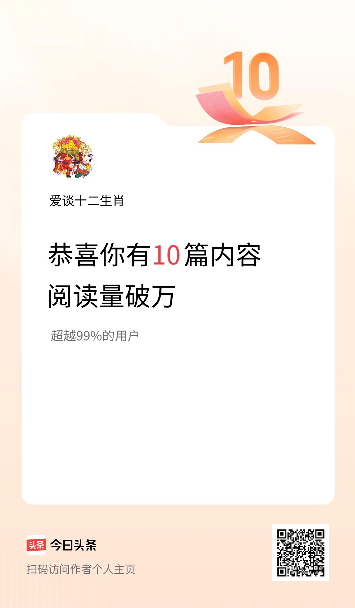 我在头条有10篇内容阅读破万了！