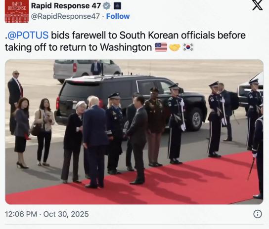 特朗普在“中美会晤”之后直接从机场返回华盛顿，拒绝参加接下来的APEC会议，只剩